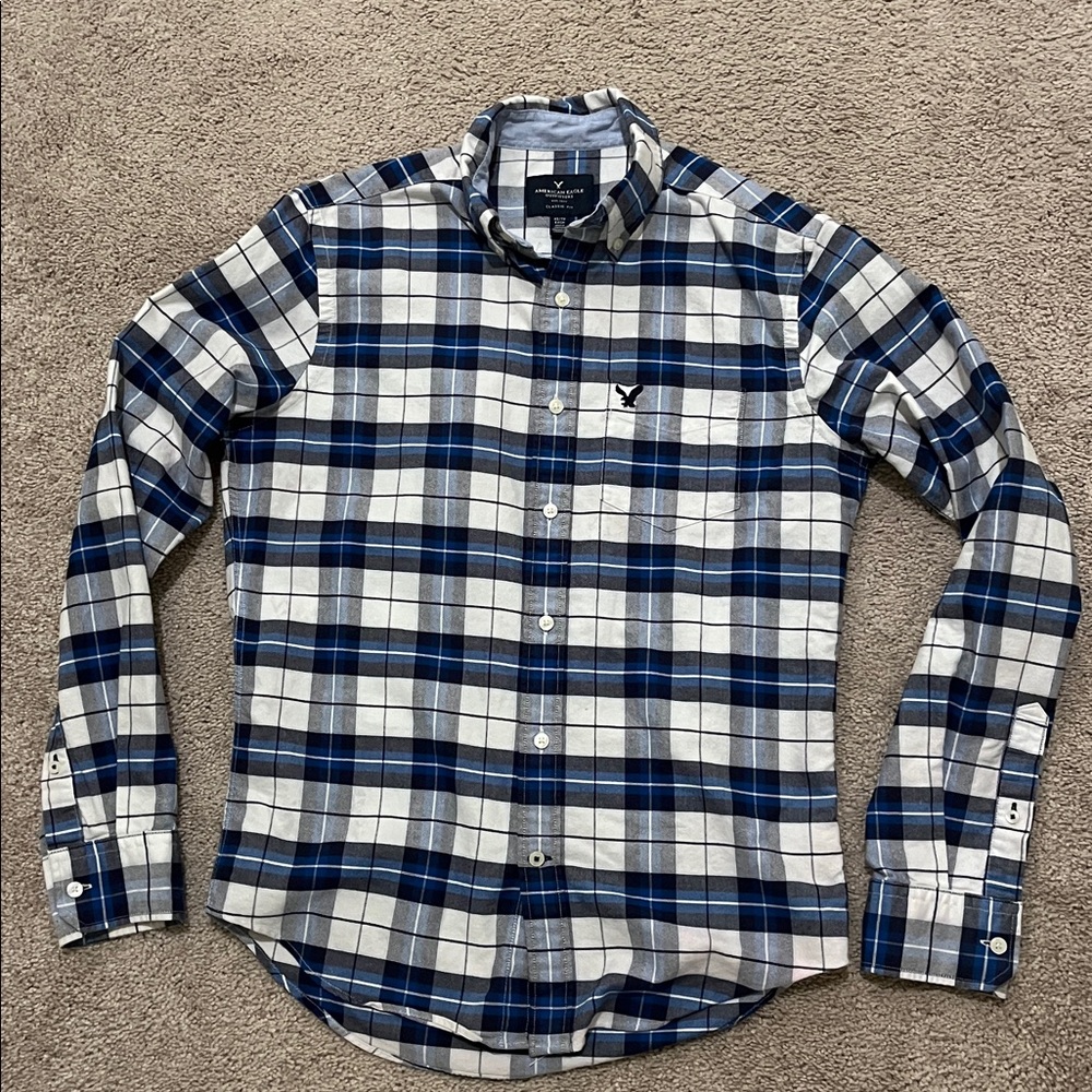 American Eagle Outfitters Navy and White Plaid Shirt